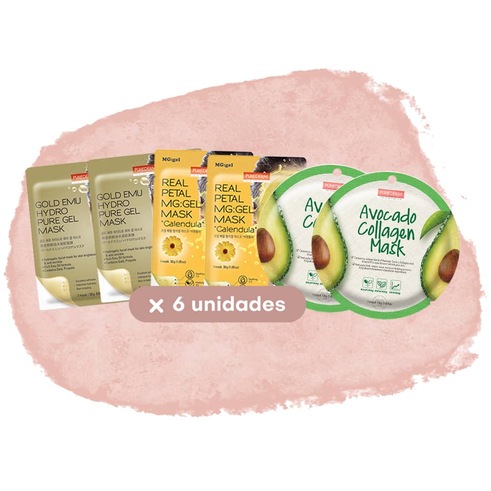 Mix “Lluvia de mascarillas gold, caléndula mg:gel & collagen avocado x9”